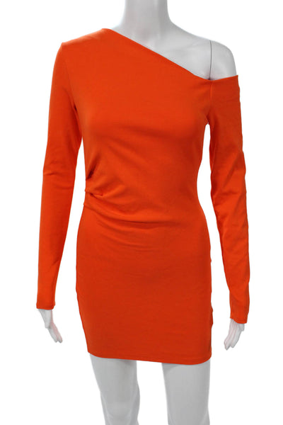 Zara Womens Orange Bodycon Mini Dress Long Sleeve Knee Length Size M