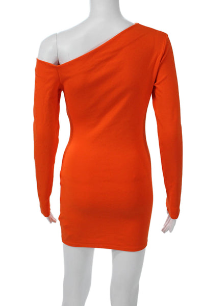 Zara Womens Orange Bodycon Mini Dress Long Sleeve Knee Length Size M