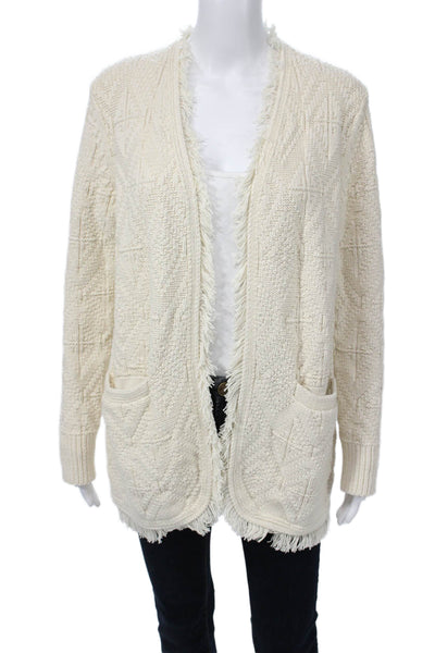 Banana Republic Womens Cardigan White Geometric Long Sleeve Cotton Size S