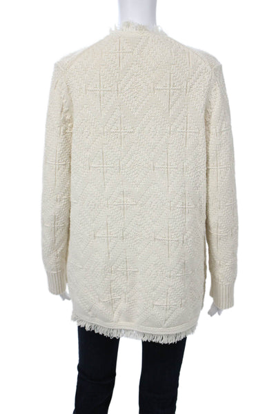 Banana Republic Womens Cardigan White Geometric Long Sleeve Cotton Size S
