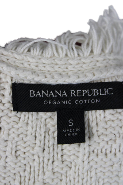 Banana Republic Womens Cardigan White Geometric Long Sleeve Cotton Size S
