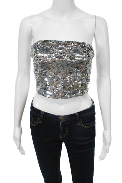 Super Down, Womens, Cropped Mini Skirt Silver Polyester Zip 80s Size XS