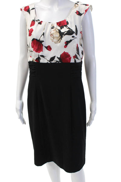 White House Black Market Women Sheath Floral Black Dress Sleeveless Size 10