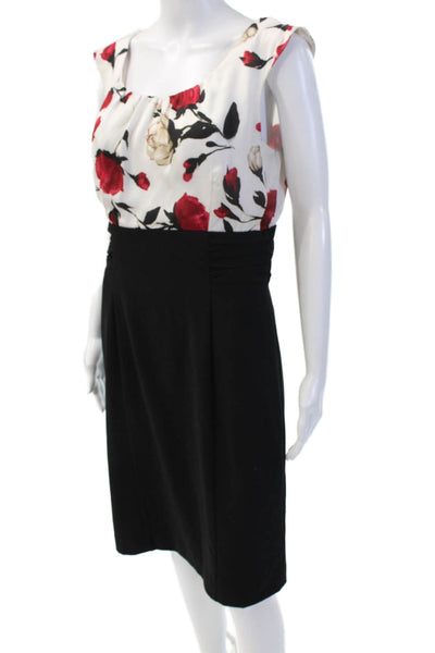 White House Black Market Women Sheath Floral Black Dress Sleeveless Size 10