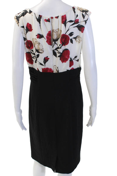 White House Black Market Women Sheath Floral Black Dress Sleeveless Size 10