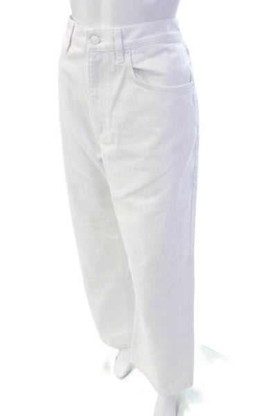 Designer Women Cropped White High-Rise Cotton Pants Size 27