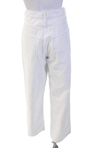 Designer Women Cropped White High-Rise Cotton Pants Size 27