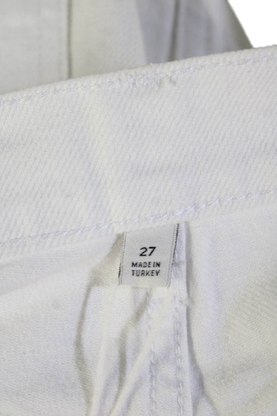 Designer Women Cropped White High-Rise Cotton Pants Size 27