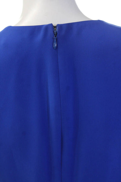 Behnaz Sarafpour Women Sheath Dress Blue V-Neck Silk Mid-Calf Hook & Eye Size 4