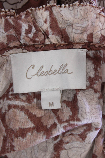 Cleobella Womens Bohemian Floral High Neck Button-Up Blouse Brown Size M