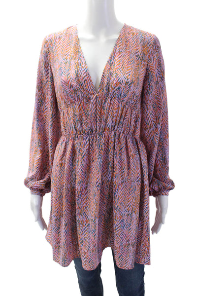 Zara Womens Blouson V-Neck Orange Dress Long Sleeve Size XS