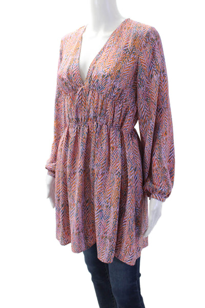 Zara Womens Blouson V-Neck Orange Dress Long Sleeve Size XS
