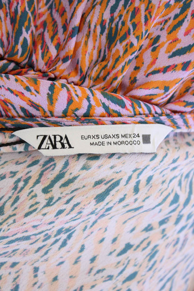 Zara Womens Blouson V-Neck Orange Dress Long Sleeve Size XS