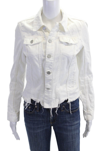 BLANKNYC Women White Cotton Button Collared Long Sleeve Jacket Size XS