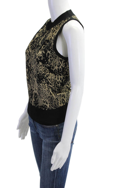 Ramy Brook Womens Beige Animal Print Sleeveless Tank Crew Neck Size M