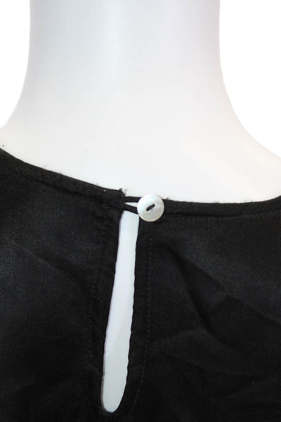 Chan Luu Women Black Silk Rayon Boho Blouse Short Sleeve Round Neck Size M