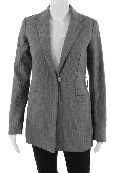 Lost Ink Women Gray Striped Collared Blazer Button Front Long Sleeve Size 2