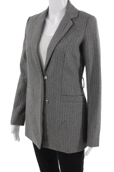 Lost Ink Women Gray Striped Collared Blazer Button Front Long Sleeve Size 2