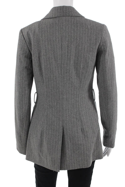 Lost Ink Women Gray Striped Collared Blazer Button Front Long Sleeve Size 2
