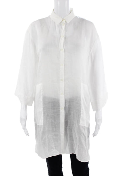 Lafayette 148 New York Womens White Tunic Button-Up 3/4 Sleeve Size S