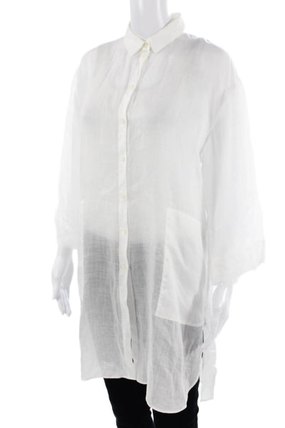 Lafayette 148 New York Womens White Tunic Button-Up 3/4 Sleeve Size S