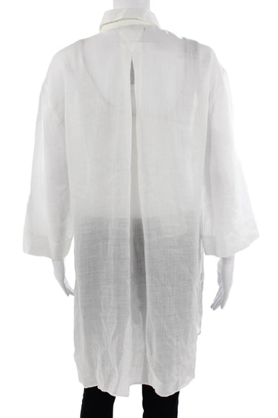 Lafayette 148 New York Womens White Tunic Button-Up 3/4 Sleeve Size S