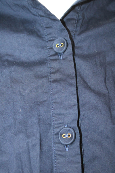 Ramy Brook Women Cropped Dark Blue Button-Up Blouse Short Sleeve Size 2XS