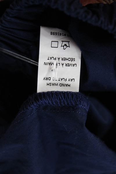 Ramy Brook Women Cropped Dark Blue Button-Up Blouse Short Sleeve Size 2XS
