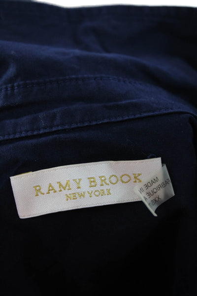 Ramy Brook Women Cropped Dark Blue Button-Up Blouse Short Sleeve Size 2XS