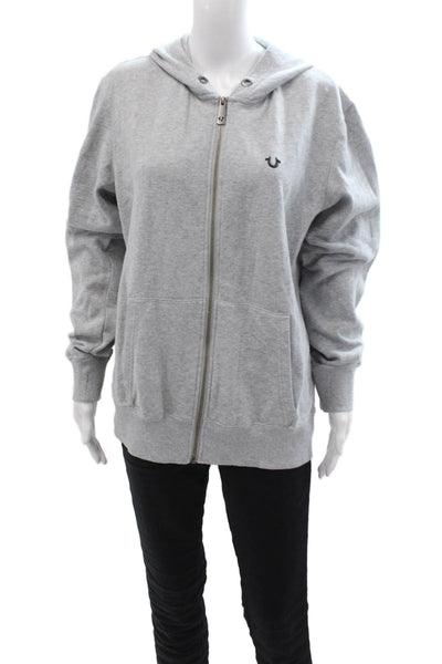 True Religion Unisex Full-Zip Hoodie Gray Rayon Cotton Size M