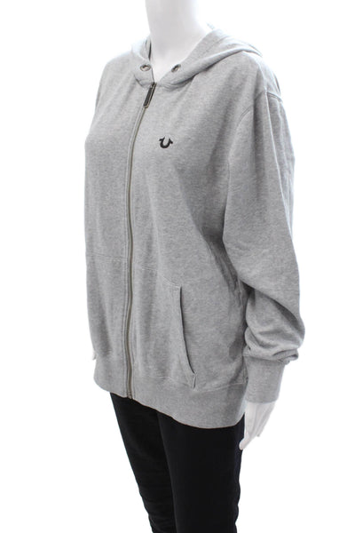 True Religion Unisex Full-Zip Hoodie Gray Rayon Cotton Size M