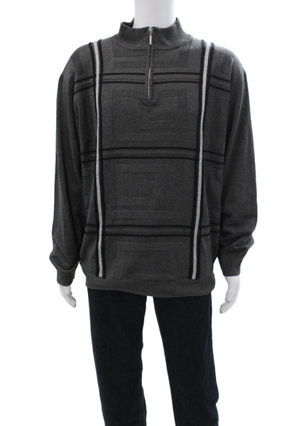 Stacy Adams Men Pullover Mock Neck Geometric Zip Sweater Dark Gray Size 2XL