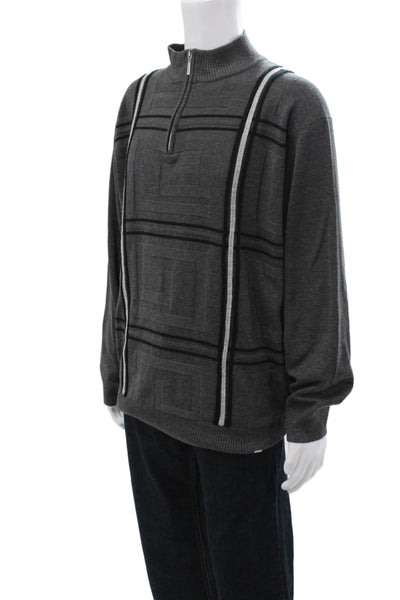 Stacy Adams Men Pullover Mock Neck Geometric Zip Sweater Dark Gray Size 2XL
