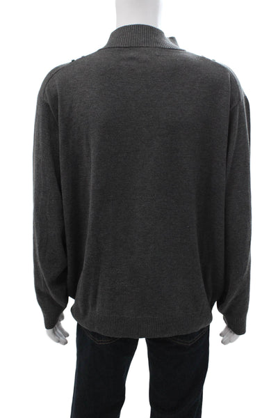 Stacy Adams Men Pullover Mock Neck Geometric Zip Sweater Dark Gray Size 2XL