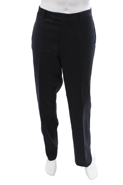 Tommy Hilfiger Men Dress Pants Dark Blue Wool Striped Size 36