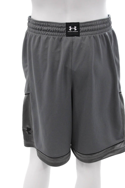Under Armour, Mens Dark Gray Sweat Shorts Drawstring Nylon Blend Sports Size L