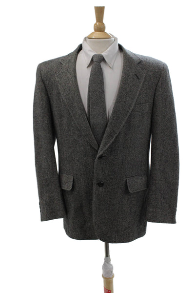 Kuppenheimer Men Gray Herringbone 100% Wool Collared Sport Coat Button Size L