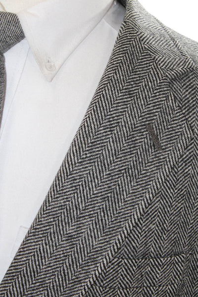 Kuppenheimer Men Gray Herringbone 100% Wool Collared Sport Coat Button Size L