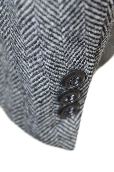Kuppenheimer Men Gray Herringbone 100% Wool Collared Sport Coat Button Size L
