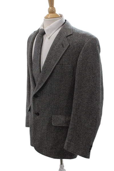 Kuppenheimer Men Gray Herringbone 100% Wool Collared Sport Coat Button Size L
