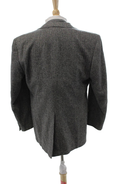Kuppenheimer Men Gray Herringbone 100% Wool Collared Sport Coat Button Size L