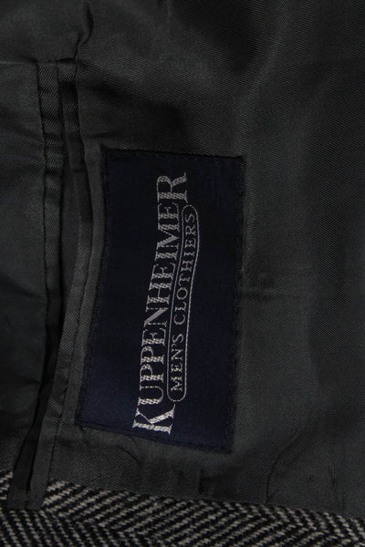 Kuppenheimer Men Gray Herringbone 100% Wool Collared Sport Coat Button Size L