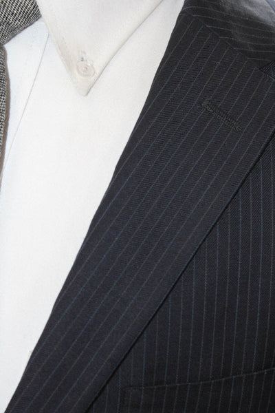 Tommy Hilfiger Men 2-Piece Dark Blue Wool Striped Suit Jacket Size 44