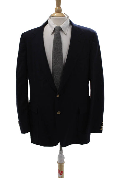 Nordstrom Mens Dark Blue Wool Blend Collared Button Blazer Long Sleeve Size 44