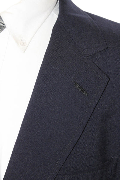 Nordstrom Mens Dark Blue Wool Blend Collared Button Blazer Long Sleeve Size 44