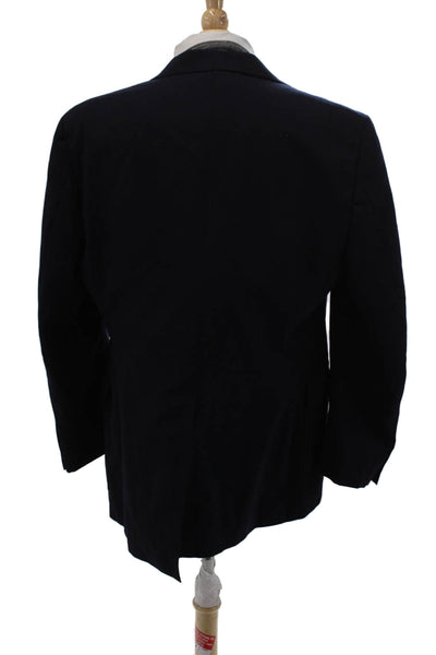 Nordstrom Mens Dark Blue Wool Blend Collared Button Blazer Long Sleeve Size 44