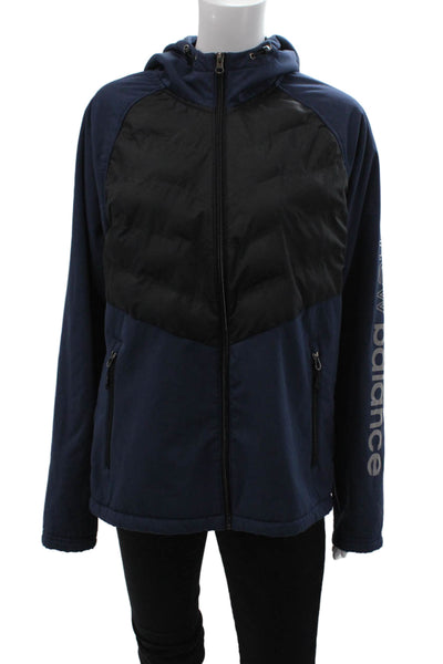 New Balance Mens Puffer Jacket Black Drawstring High Neck Size S