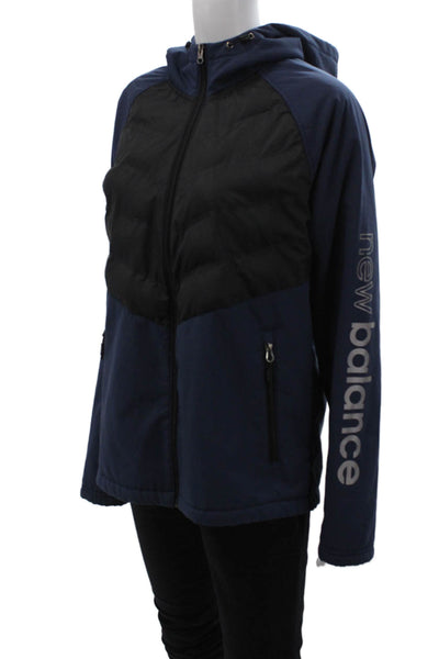 New Balance Mens Puffer Jacket Black Drawstring High Neck Size S