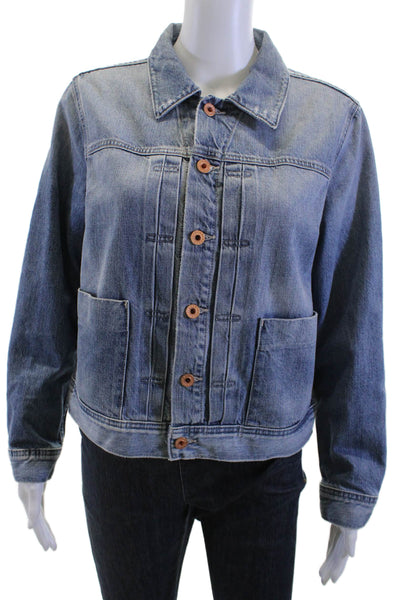 AG Adriano Goldschmied Women Collared Button Cotton Jacket Blue Size M