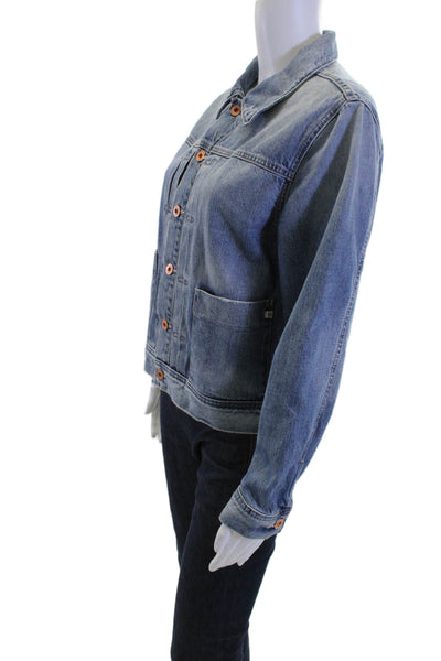 AG Adriano Goldschmied Women Collared Button Cotton Jacket Blue Size M